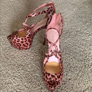 Rose pink Leopard print platform heel